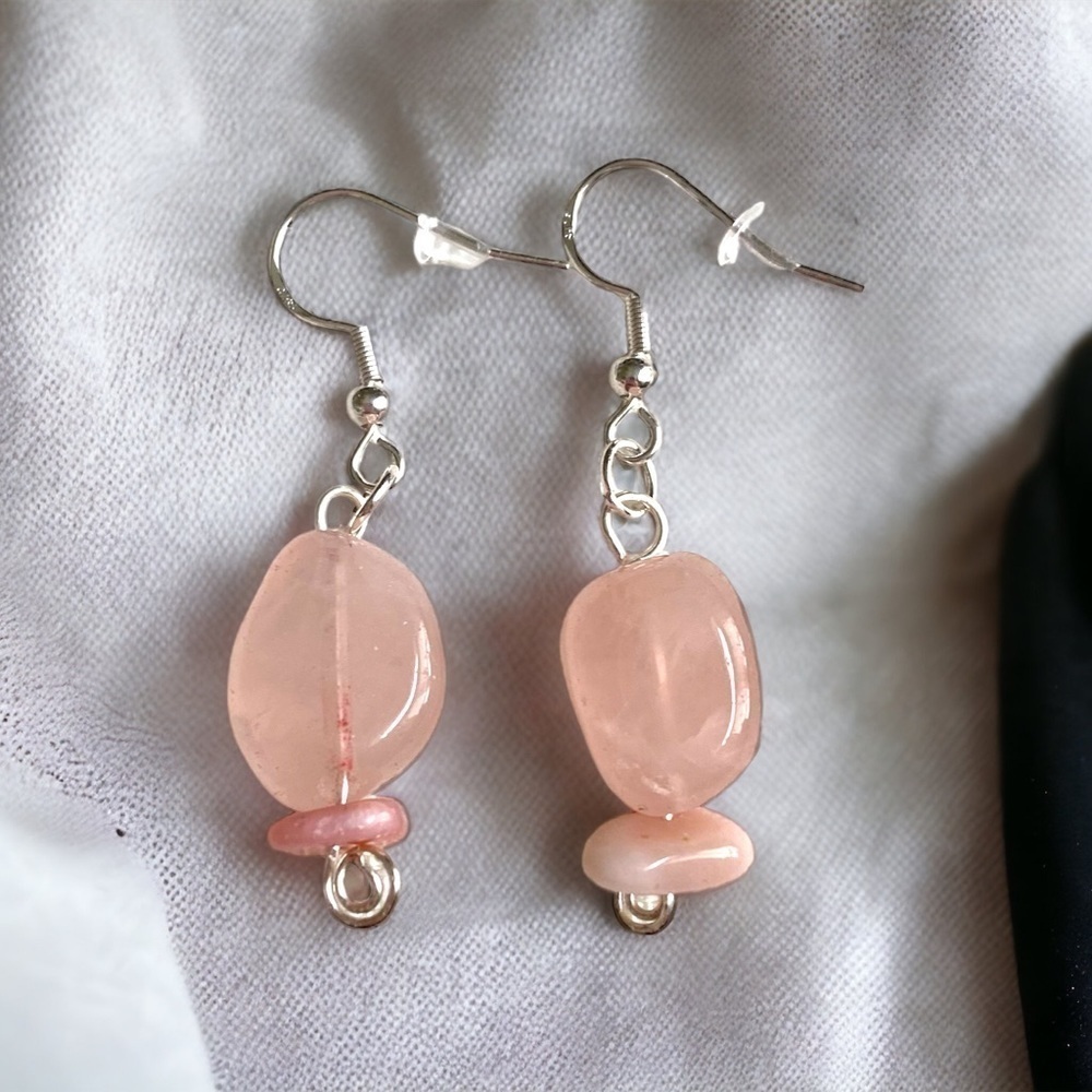 Artisan Rose Quartz/Pink Peruvian Opal earrings